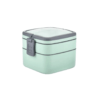 Double-Layer Portable Lunch Box With Carrying Handle and Spoon Green