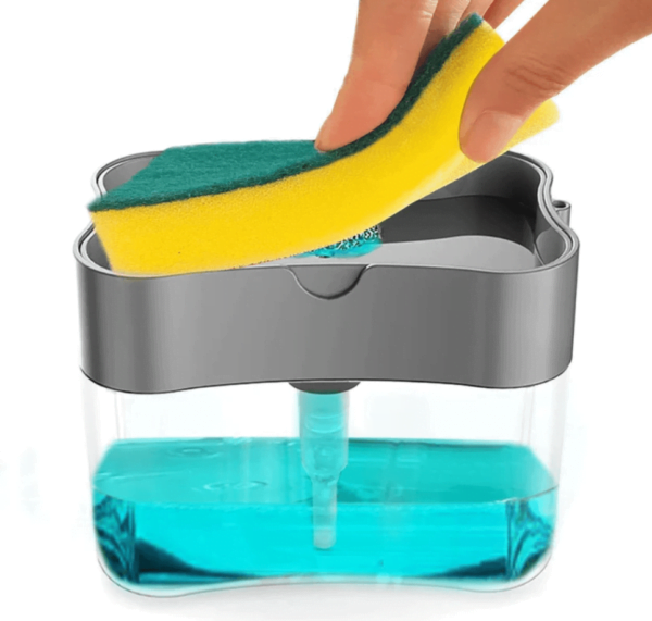 2 in 1 Sponge Holder Soap Dispenser, Manual Press Liquid Pump