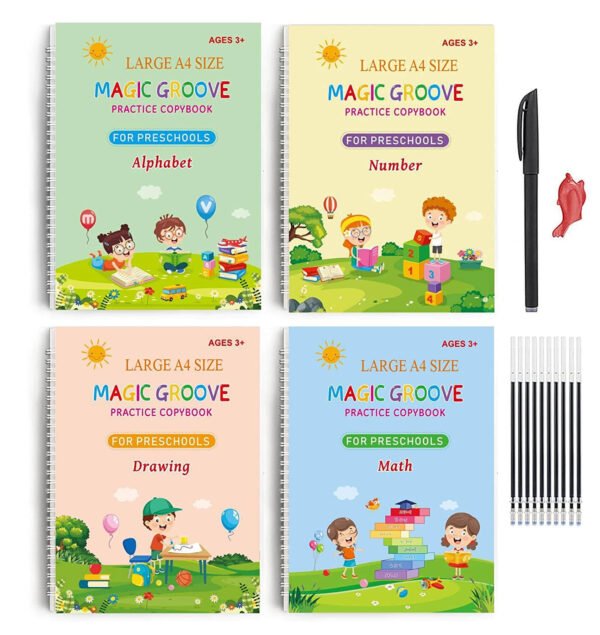 Magic Practice Copybook for Kids (4 Book+10 Refill+1 Pen+1 Grip)